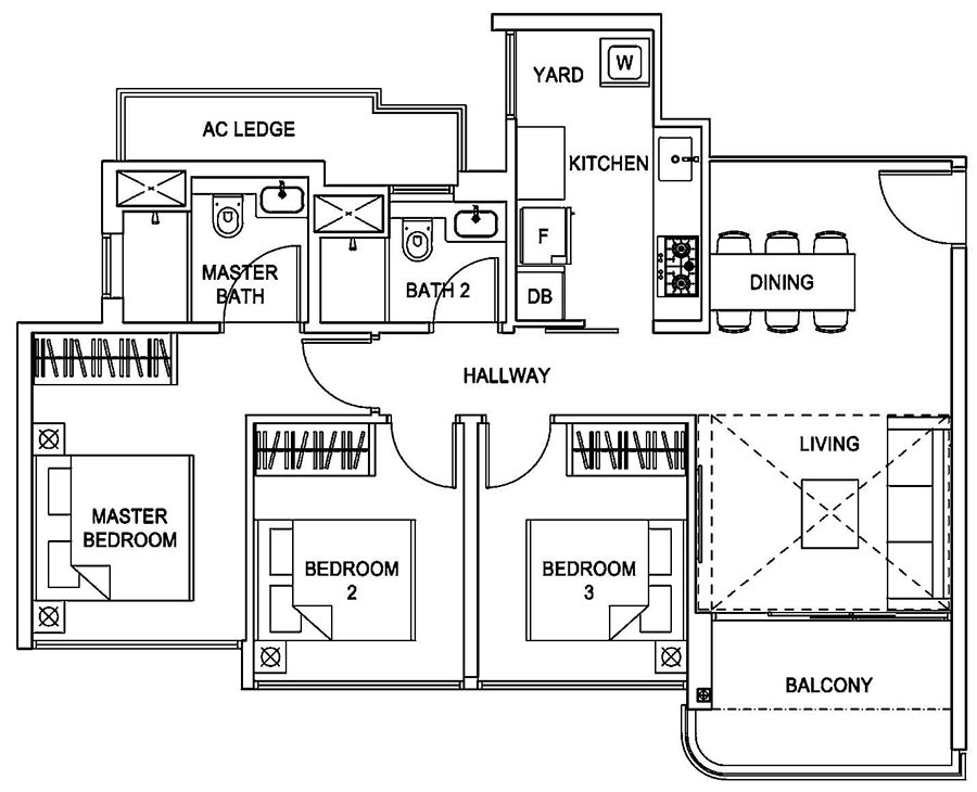 Hundred Palms Residences Condo Singapore 3 Bedroom Floor Plan